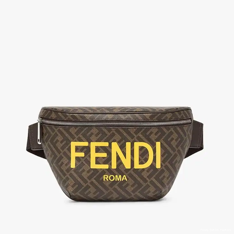 Cheap HOT Fendi In Belt Logo Fabric Brown Bag ROMA FF Motif 0620